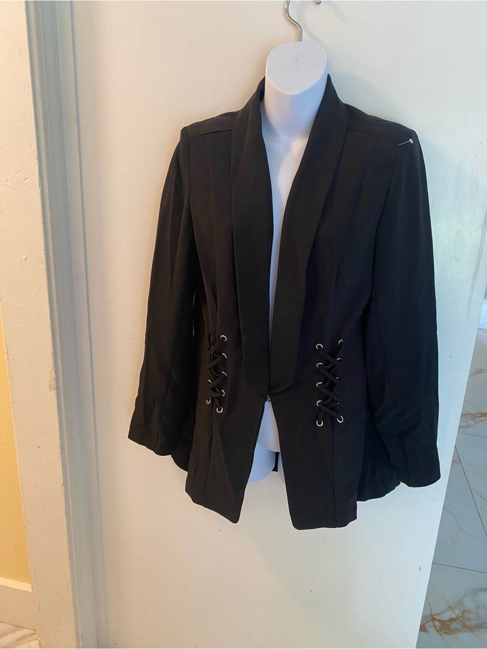 BOLD elements Black Lace-Up Shawl Collar Blazer